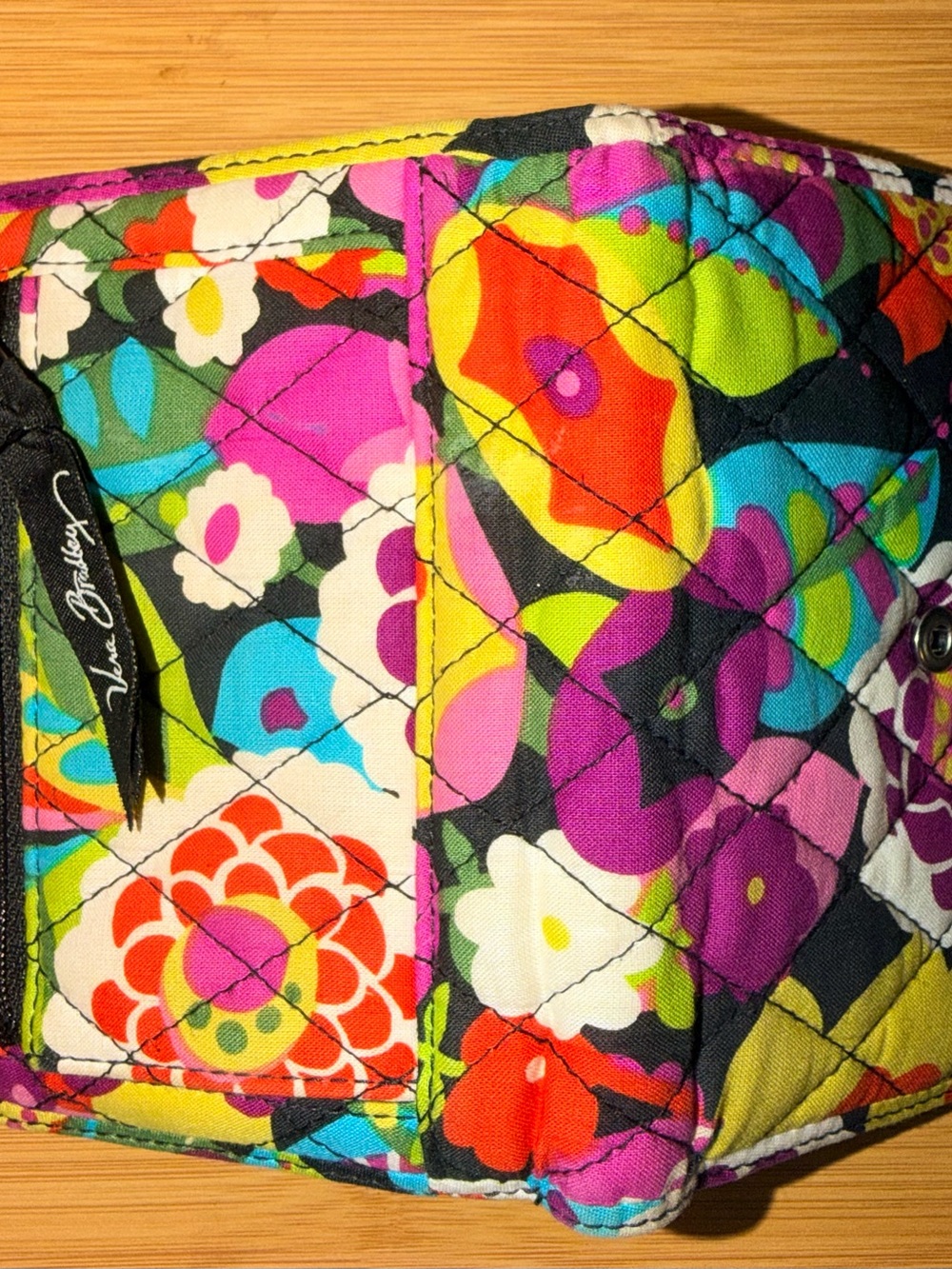 Vera Bradley Women’s Plum Crazy 2013 Quilted Tri Fold Wallet Zipper Credit Card